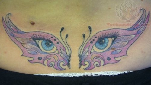 Winged Eyes Lower Back Tattoo